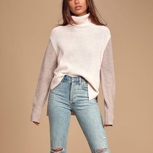 Lulu’s Embrace the Season Blush Color Block Turtleneck Sweater Soft Cozy Small